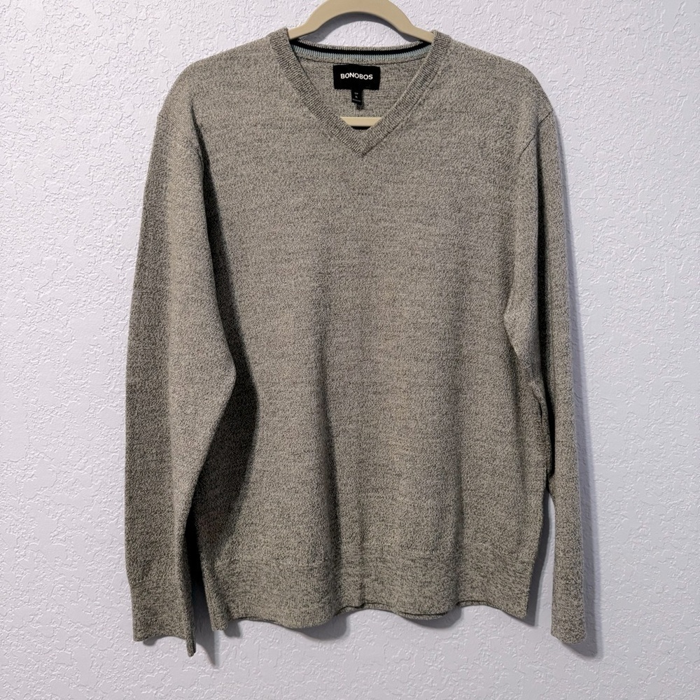 Bonobos Gray Slim Fit Merino Wool Men’s Plus Size V-neck Pullover Sweater